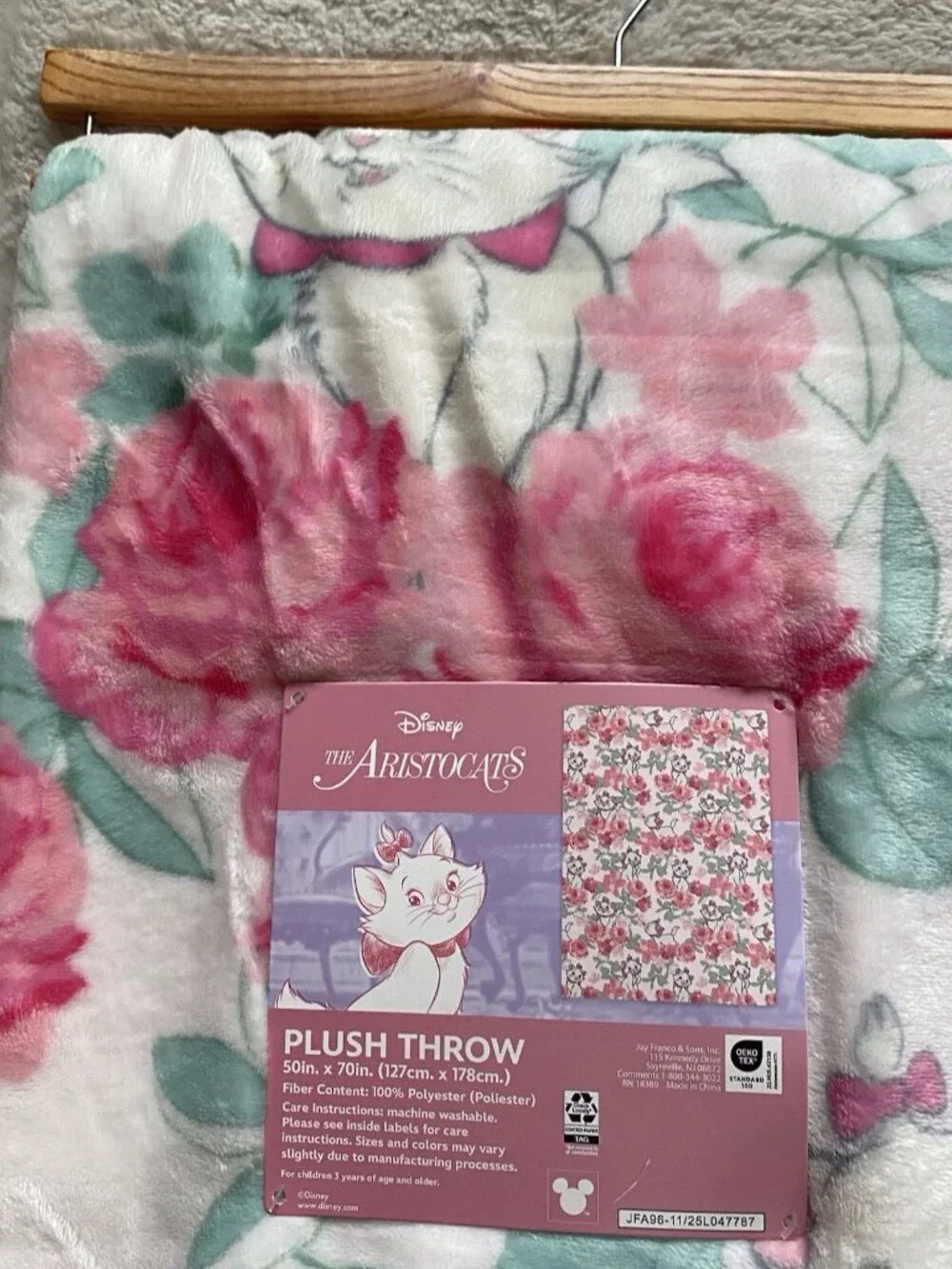 Disney Aristocats Marie Kitten Pink Roses Soft Throw Blanket‎ 50” X 70” NEW